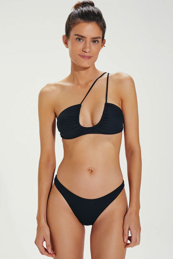 Black Asymmetric Double Strap Swimsuit