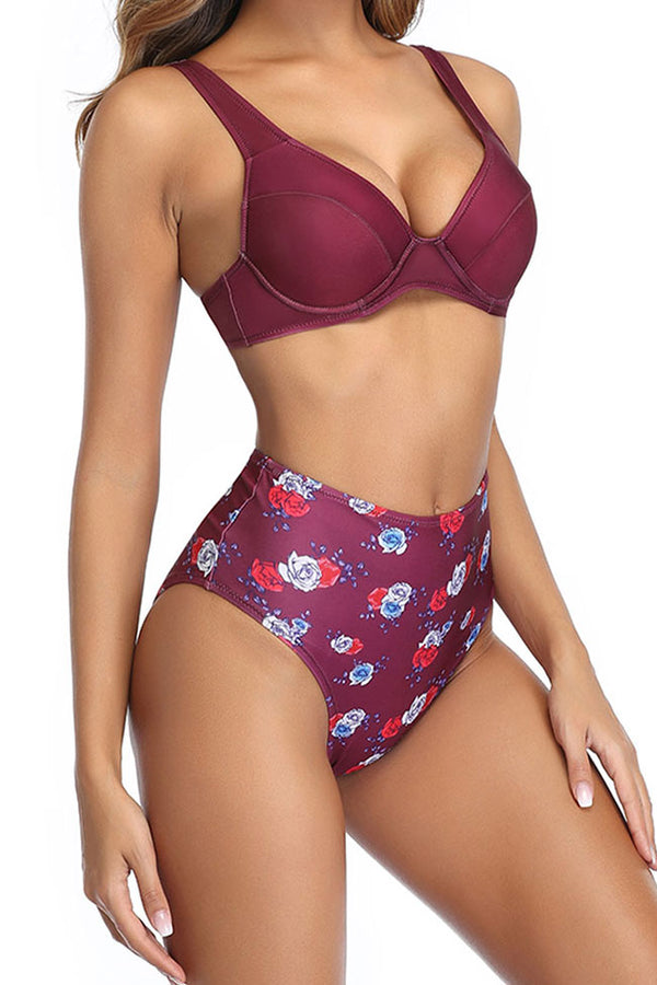 Peony Flower Swimwear Retro 50s Print Floral Halter Two Piece High Waist  Push Up Bikini Vintage Carnival Swimsuit From 11,86 €