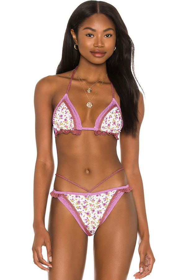 Gingham Ruffle Trim Triangle Bikini Two Piece Swimsuit – Rose