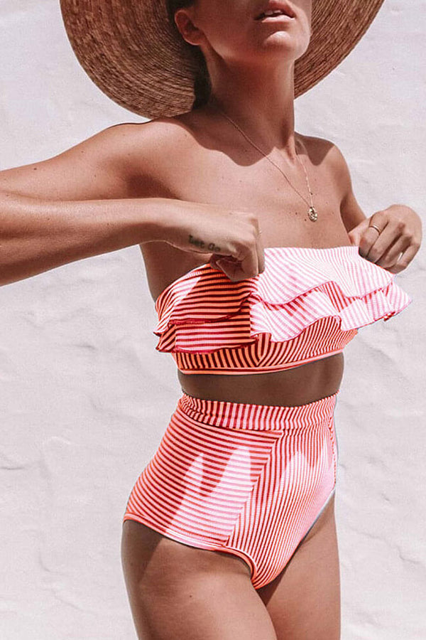 High Cut High Waist Bandeau Bikini Two Piece Swimsuit – Rose Swimsuits