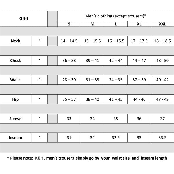 Kuhl Size Chart