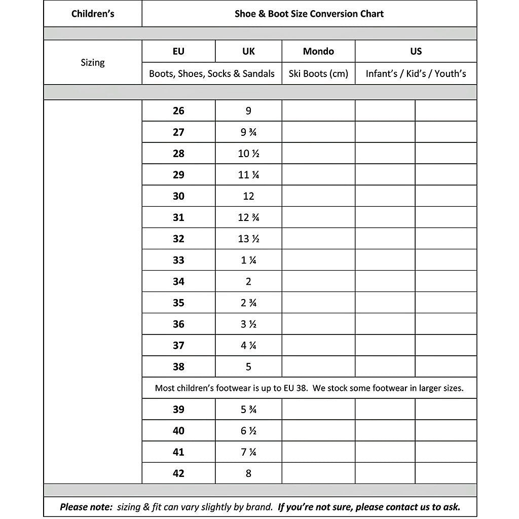 kids birkenstock size chart