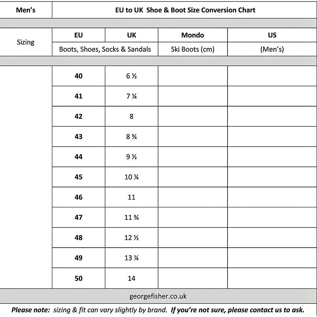 salomon men's shoe size chart