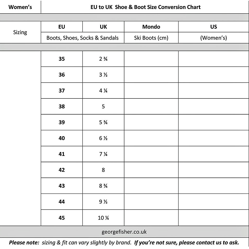 scarpa climbing shoe size chart