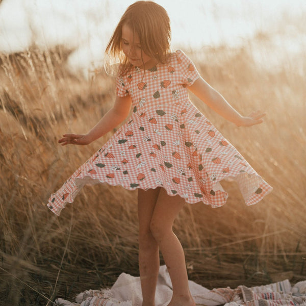 Strawberry Gingham Twirl Dress