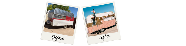 Pink camper before and after remodel