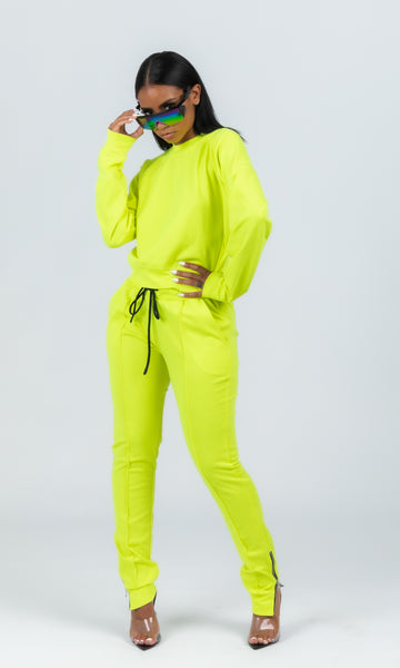 neon green sweatsuit