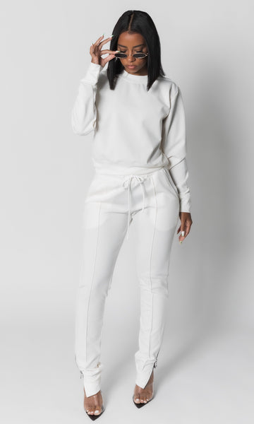 white sweatsuit