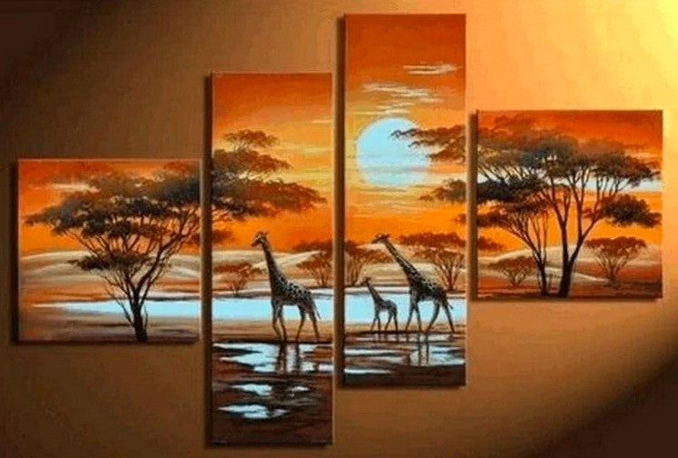 Wall Art Painting for Living Room, African Painting, Sunset Painting, African Landscape Painting