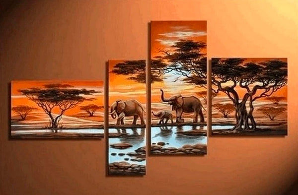 African Painting Sunset Animal Painting, African Painting, Living Room Wall Art