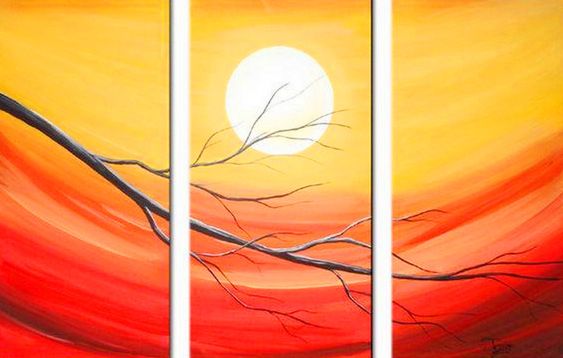 Easy Landscape Paintings Ideas for Beginners, 3 Piece Painting, Tree Painting Ideas, Moon Landscape Paintings