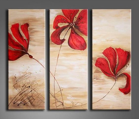 Acrylic Flower Paintings, Acrylic Wall Art Painting, Red Flower Painting, Modern Contemporary Paintings