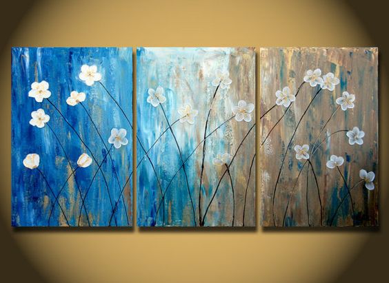 Flower Paintings, Acrylic Flower Painting, 3 Piece Wall Art, Modern Contemporary Painting
