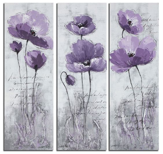 Purple Flower Painting Abstract, Flower Paintings, Acrylic Wall Art Painting, Modern Paintings