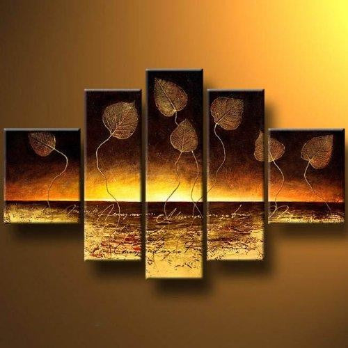 Abstract Canvas Paintings, Modern Abstract Painting, Golden Leaves Painting, Canvas Painting for Dining Room, Modern Wall Art Paintings