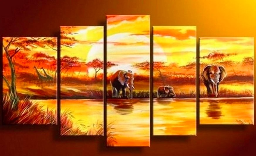 African Landscape Painting, African Elephant Painting, Acrylic African Painting, Paintings for Living Room