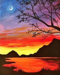 Night Sky Painting Ideas, Mountain Landscape Paintings, Easy Landscape Paintings Ideas for Beginners 