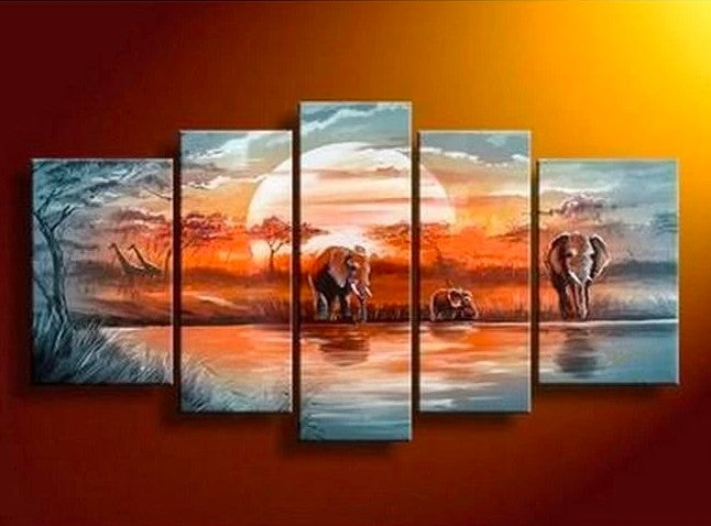 African Painting, Bedroom Canvas Painting, African Elephant Painting, Acrylic Wall Art Paintings, African Landscape Painting