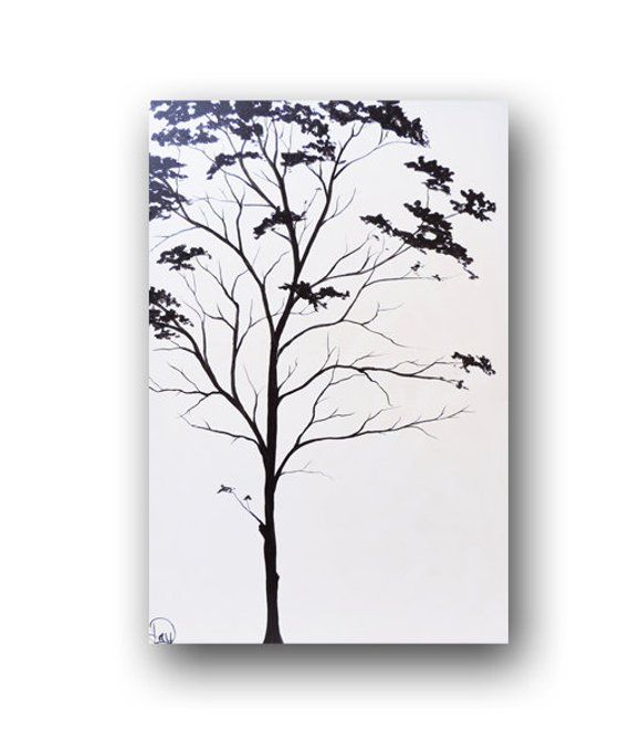 Black Tree Painting, White Tree Painting, Easy Landscape for Beginners, Acrylic Tree Painting
