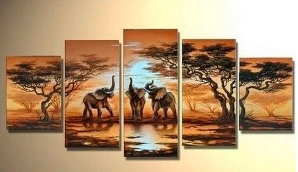 Canvas Painting for Living Room, African Elephant Painting, African Painting, Living Room Wall Art painting, African Landscape Painting