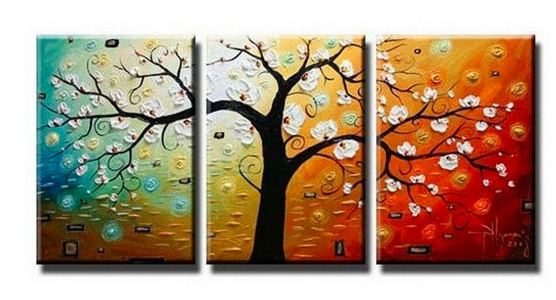 Flower Tree Painting, 3 Piece Painting, 3 Piece Wall Art, 3 Piece Canvas Painting