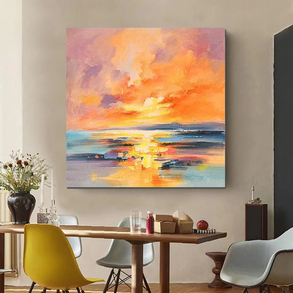 Abstract Landscape Painting, Sunrise Painting, Large Landscape Painting for Living Room, Hand Painted Art, Bedroom Wall Art Ideas, Modern Paintings for Dining Room