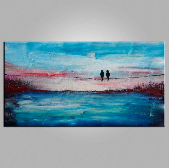 Love Birds Painting, Art for Sale, Abstract Art Painting, Living Room Wall Art