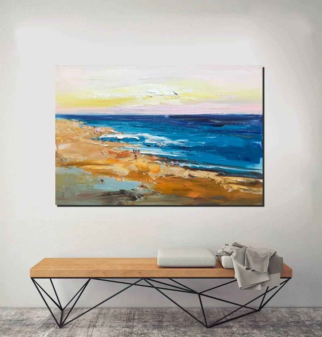 Large Paintings Behind Sofa, Landscape Painting for Living Room, Acrylic Paintings on Canvas, Heavy Texture Painting, Seashore Beach Painting