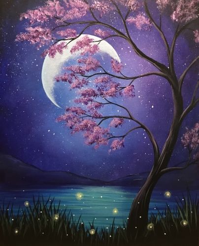 4 Piece Canvas Paintings, Tree Paintings, Moon and Tree Painting, Buy –  Paintingforhome