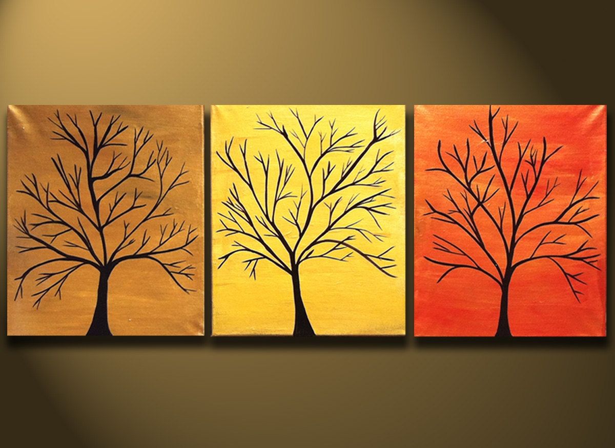 3 Piece Wall Art, Tree Painting, Easy Tree Landscape Paintings for Beginners, Paintings for Bedroom, Modern Wall Art Paintings
