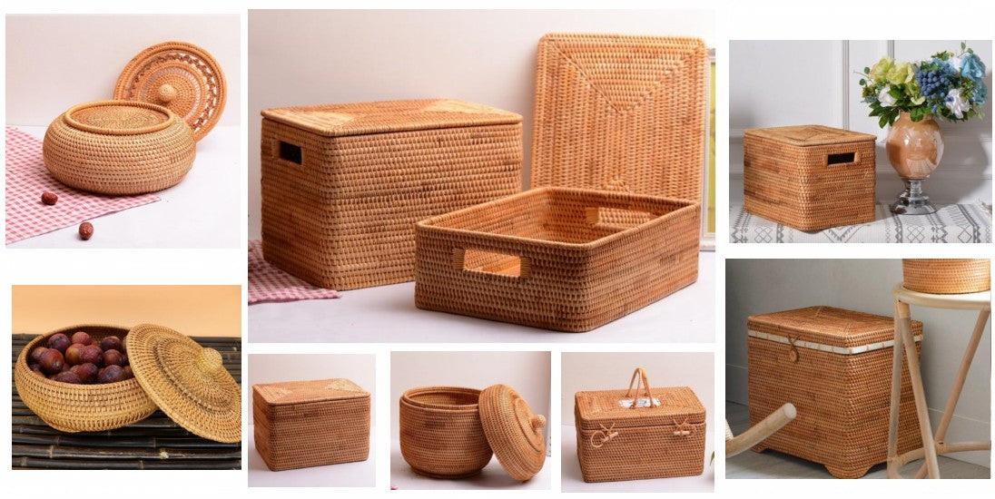 Storage basket with lid, woven storage basket with lid, round storage basket with lid, rectangular storage basket with lid, wicker storage basket with lid, large storage basket with lid, square storage basket with lid