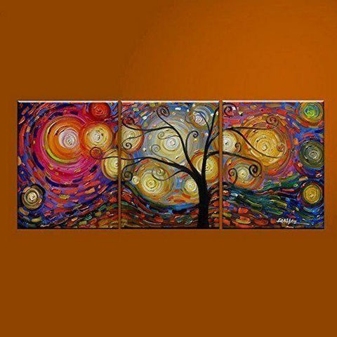 Abstract Art Painting, 3 Piece Canvas Art, Tree of Life Painting, Modern Paintings, Canvas Painting for Living Room, Large Group Painting-Grace Painting Crafts