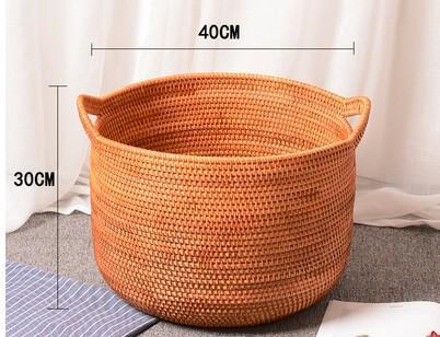 Large Woven Storage Basket with Handle, Large Rattan Basket, Large Round Storage Basket for Bathroom-Grace Painting Crafts