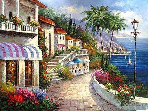 Landscape Painting, Mediterranean Sea Painting, Canvas Painting, Wall –  Grace Painting Crafts