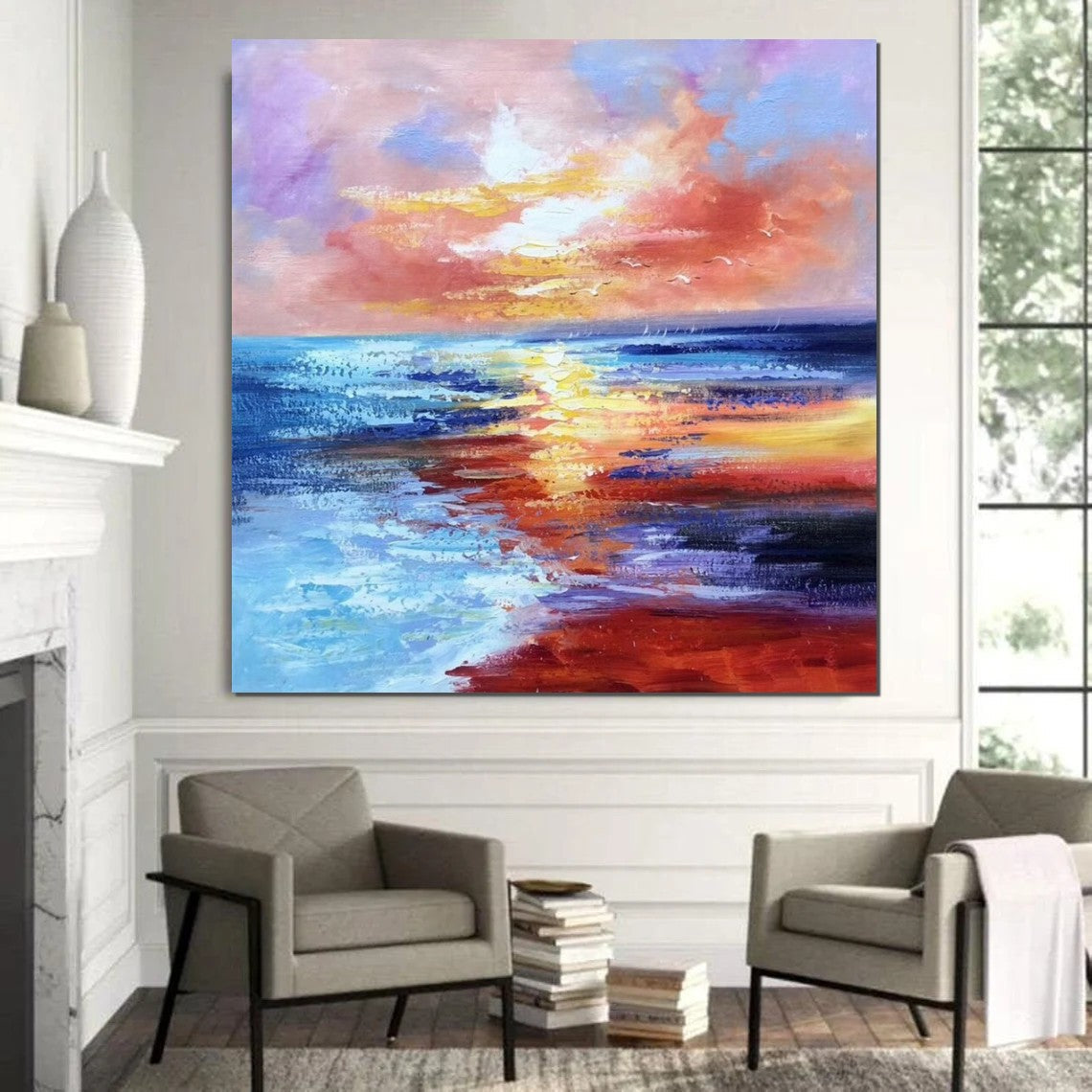 Sunset Painting, Acrylic Paintings for Living Room, Abstract Acrylic P ...