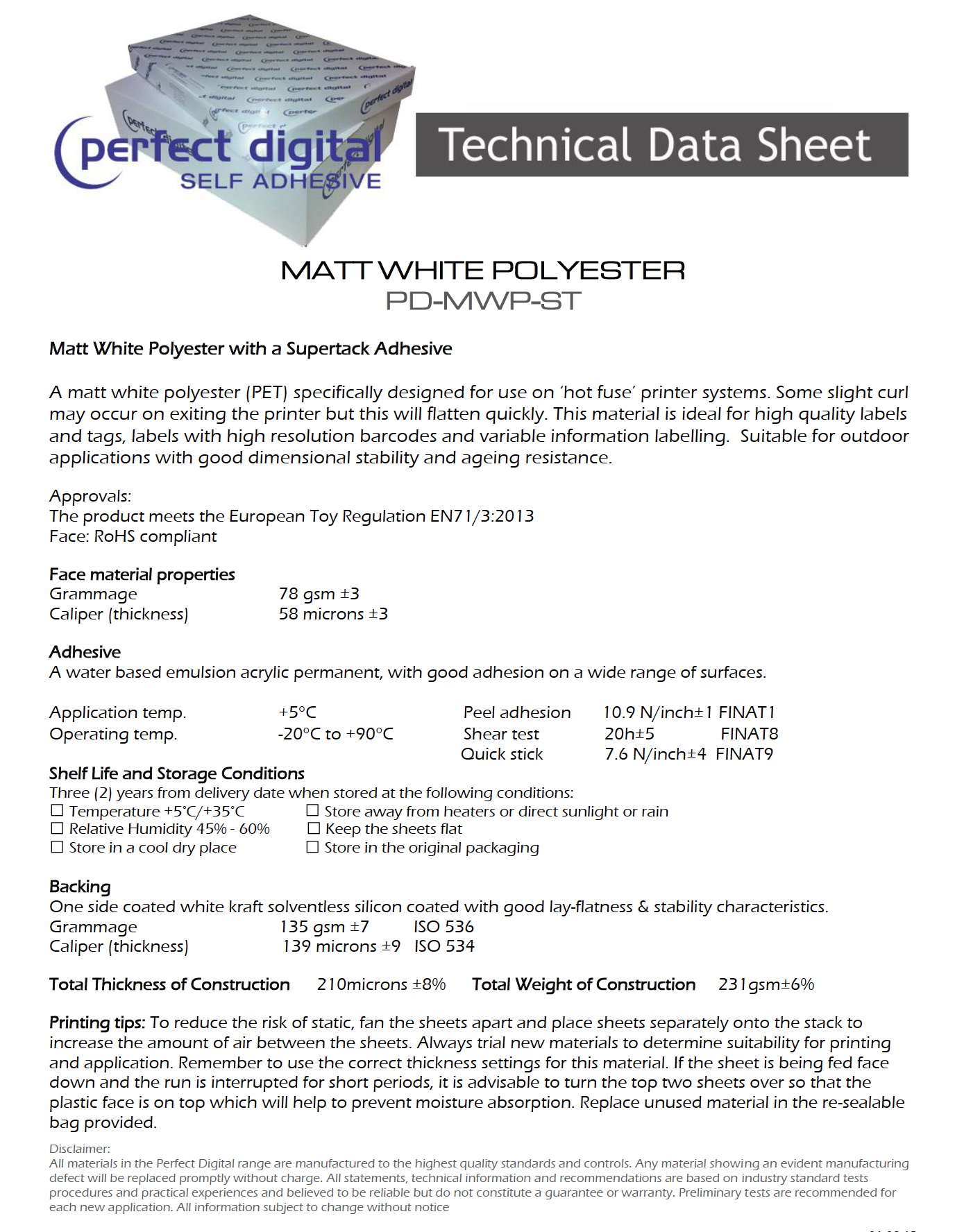 MATT WHITE POLYESTER PD-MWP-ST