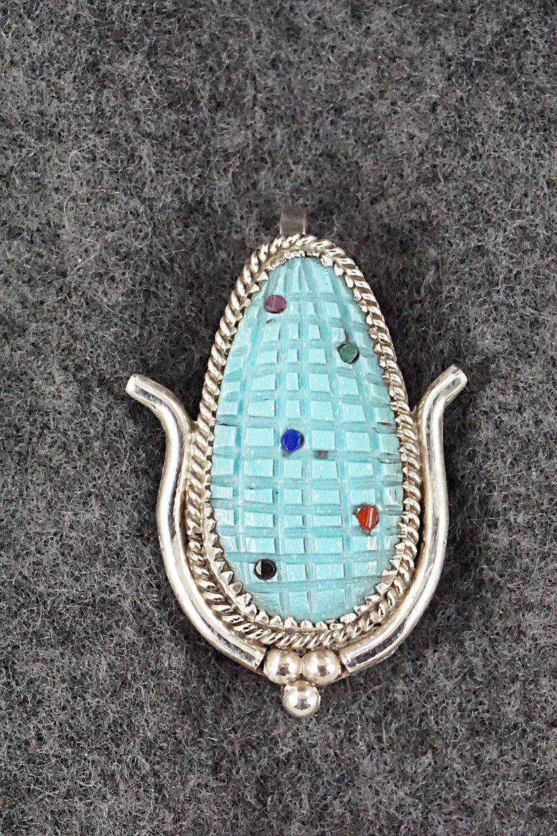 Turquoise And Sterling Silver Pendant Pin Tracy Bowekity – High