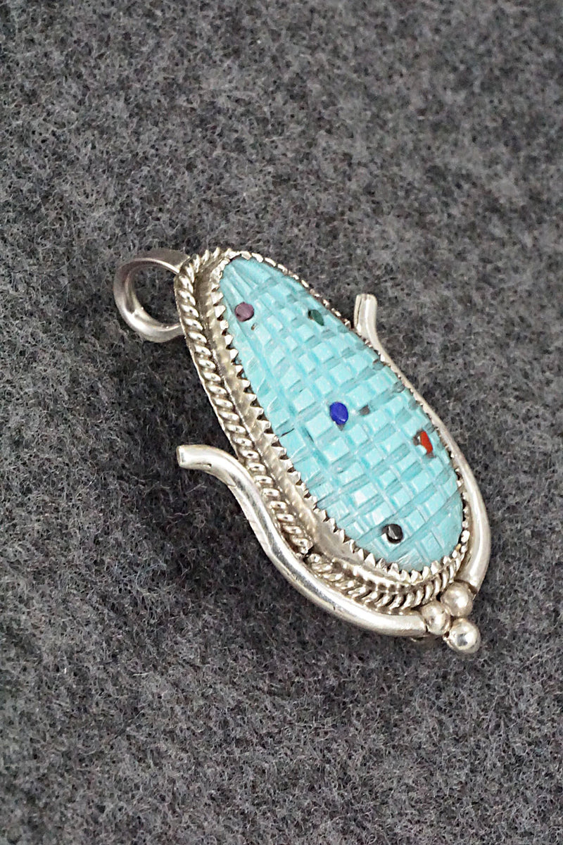 Turquoise And Sterling Silver Pendant Pin Tracy Bowekity – High