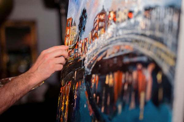 London Irish Centre Gala Dinner Stephen Whalley Live Painting in London Painting of the Ha'Penny Bridge, Dublin