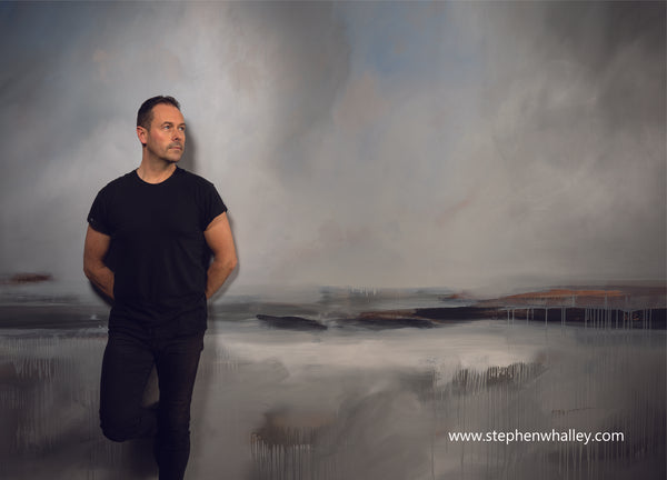 Stephen Whalley Artist at his Contemporary Landscape Mural in Holywood