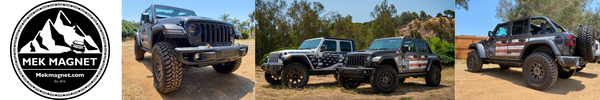 MEK Magnet removable trail armor on a Jeep wrangler and a Jeep Gladiator