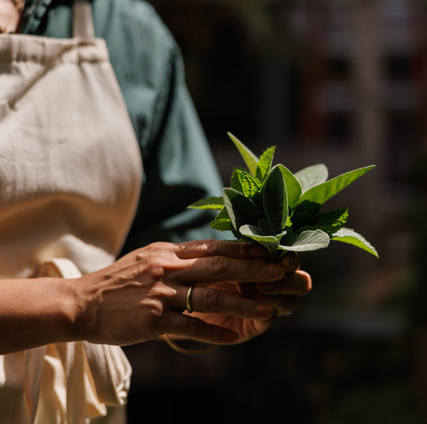 chef megan with sage from garden