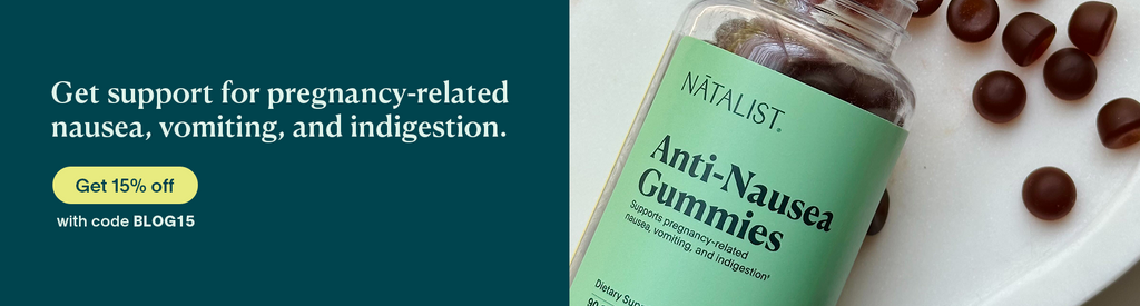 Natalist call to action featuring nausea relief gummies and coupon code