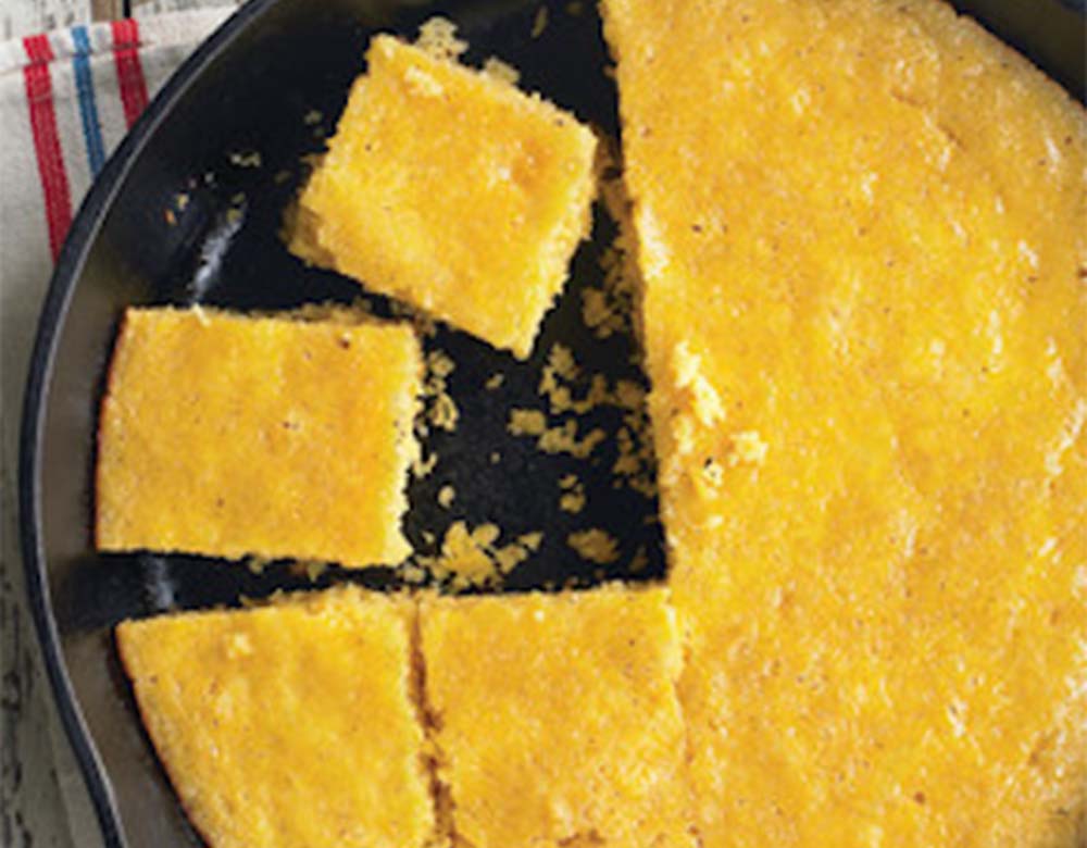 castiron round skillet of cornbread