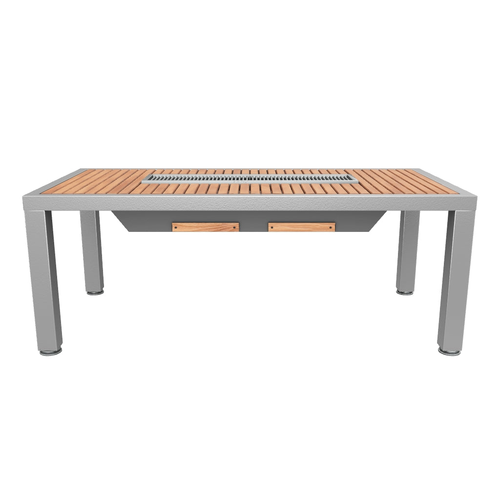 Outdoor Wood Table With Built-in Grill Storage