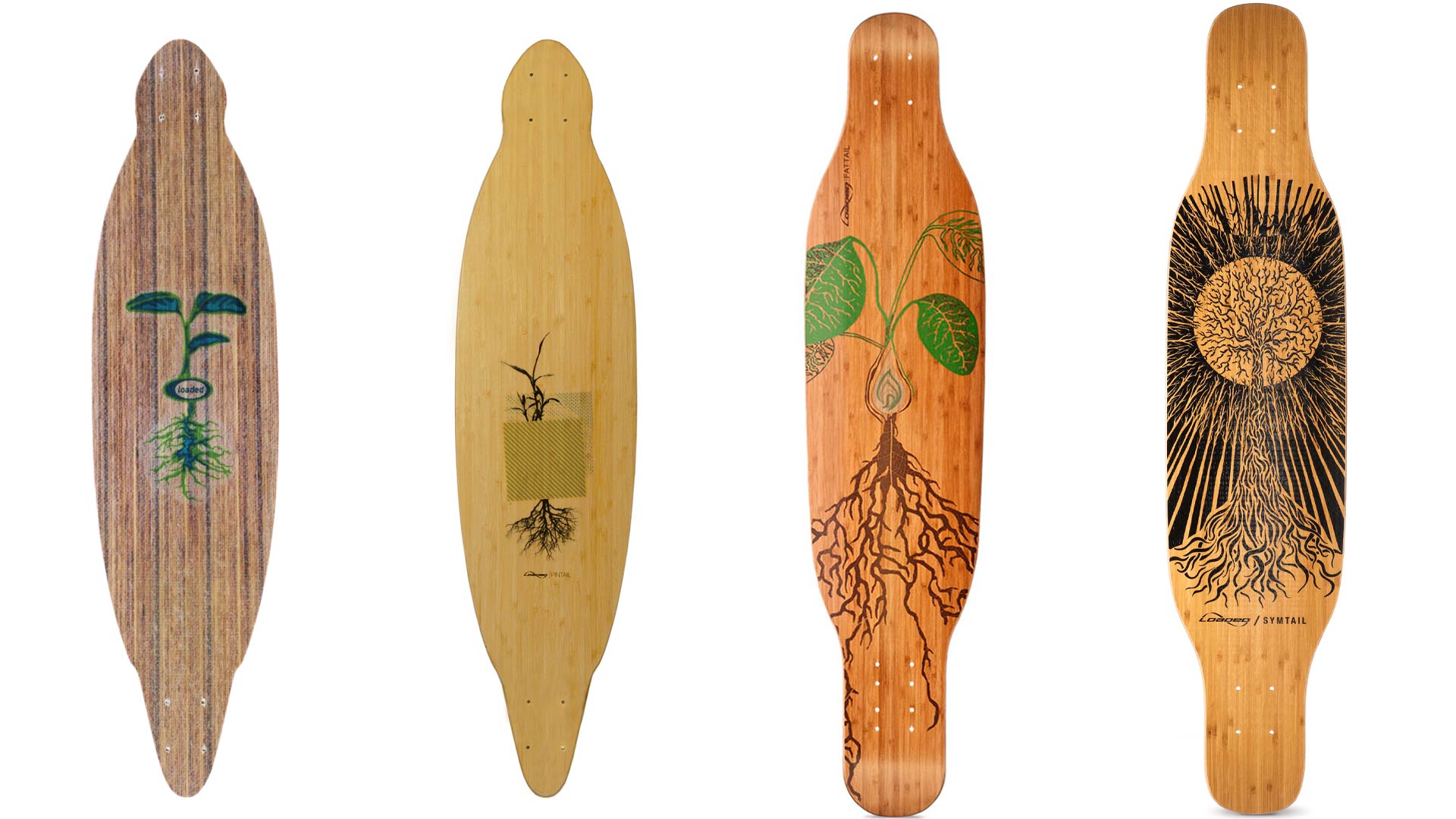 Loaded Pintail (oak), Pintail (bamboo), Fattail, and Symtail