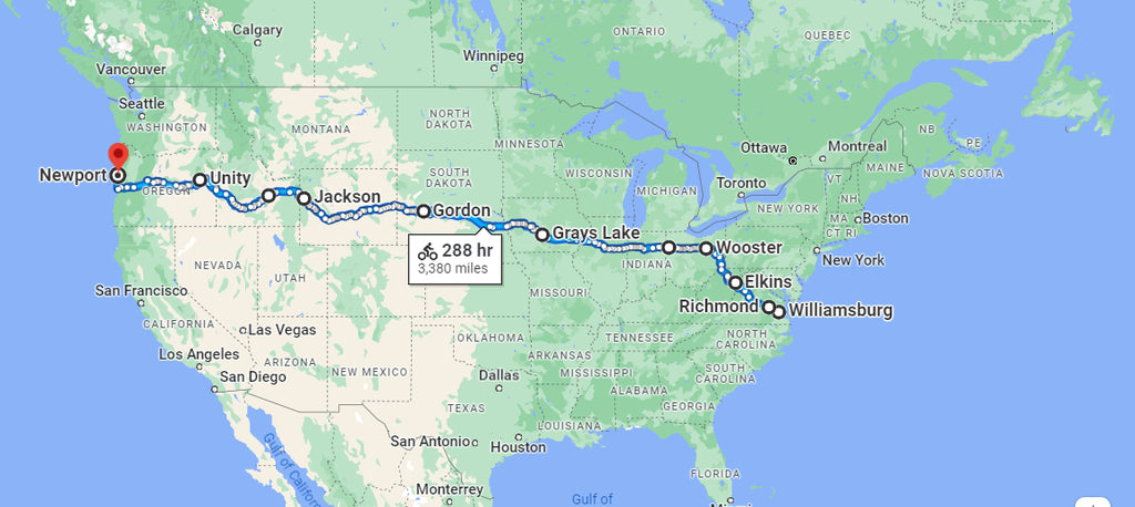 The route of the Push skateboard relay across America