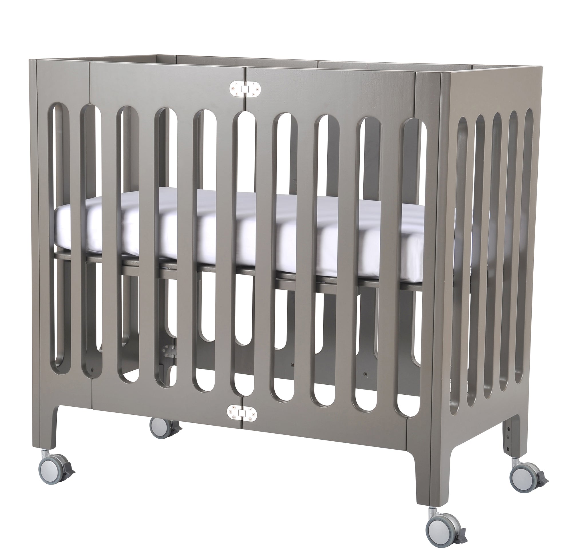 gray mini crib