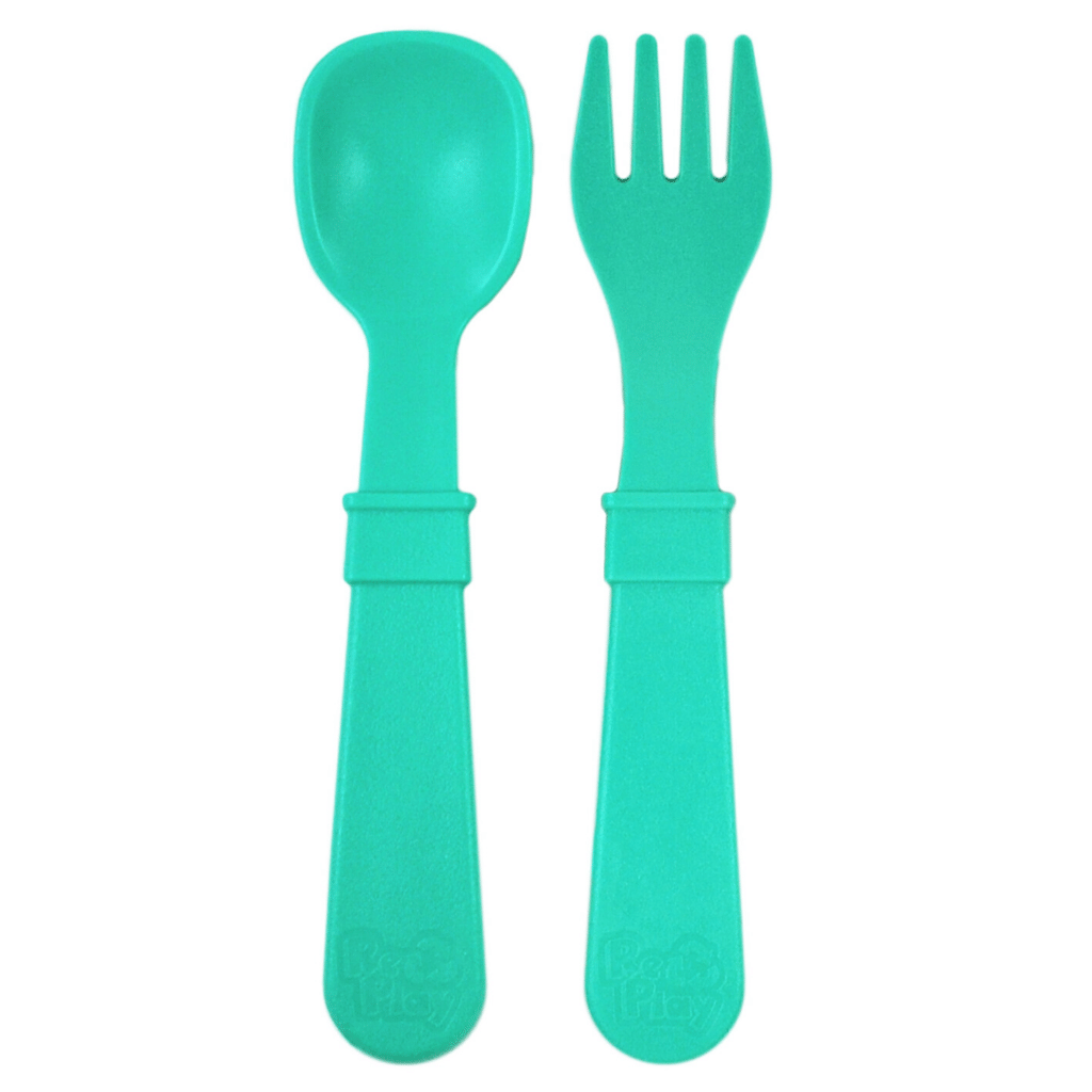 OmieBox OmiePod Kids Utensils Set with Case - 2 Piece Plastic, Reusable  Fork and Spoon Silverware with Pod for Kids, Travel, Lunch Boxes-Mint Green  