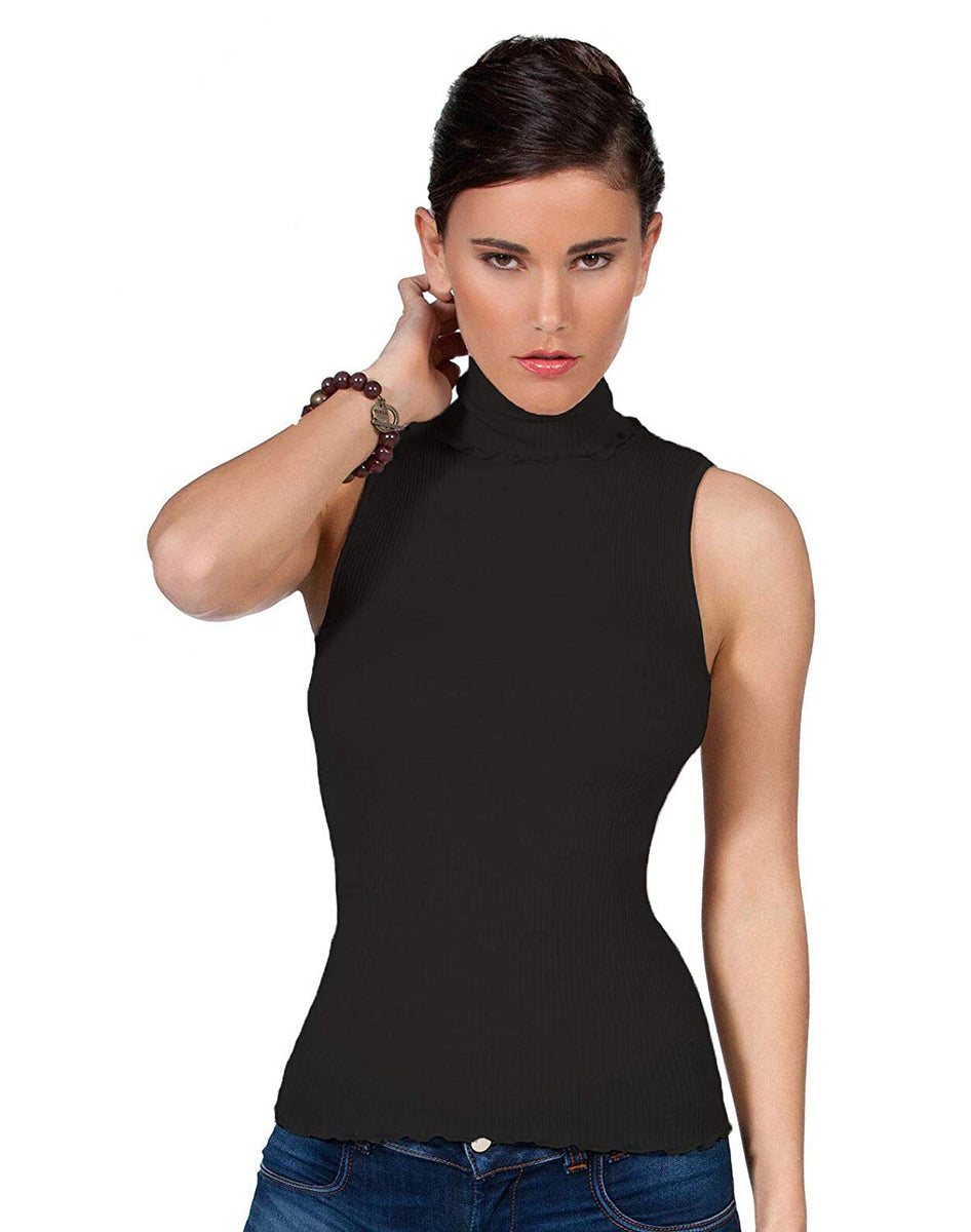 EGi Luxury Wool Silk Turtleneck Sleeveless Top. Proudly Made in Italy.